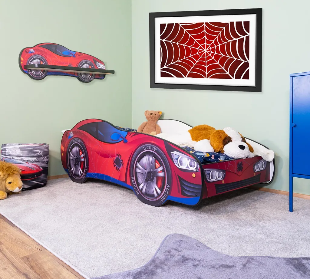 Alcube® Autobett 80x160 Cm PKW Spider CAR Mit Matratze Und Lattenrost Spielbett Kinderbett 80x160 Cm Für Kleine Spinnenmann - Rot – Bild 9