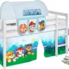 Hochbett JELLE 2054 Weiß Vorhang Paw Patrol Blau Spielbett 190x90 Cm