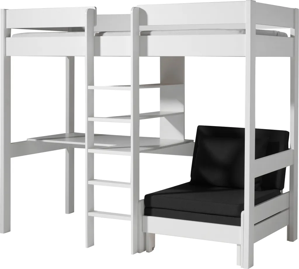 Vipack Hochbett Pino Mit Schreibplatte Und Sesselbett - Kiefer Massiv Weiß Lackiert, Maße: 208 Cm X 175 Cm X 206 Cm; PIOLZB14 – Bild 6