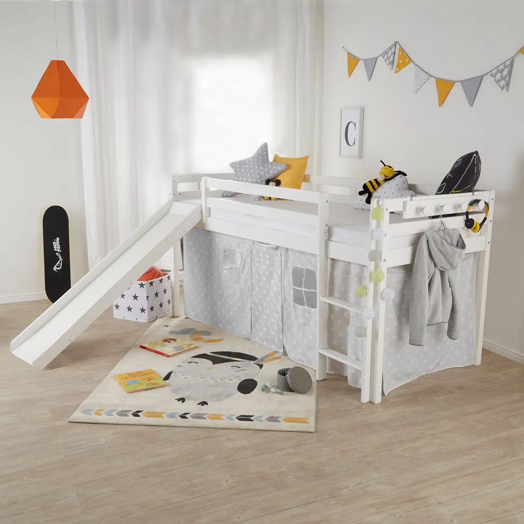 Homestyle4u 2255, Kinder Hochbett Mit Lattenrost Matratze Rutsche Leiter 90x200 Massiv Spielbett Jugendbett Etagenbett â Bild 3