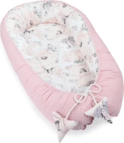 Babynest Neugeborene Nestchen Baby 90x50 Cm - Kokon Handmade Zweiseitig Aus Baumwolle Waffel Mit Babynestchen Wilde Rose Rosa
