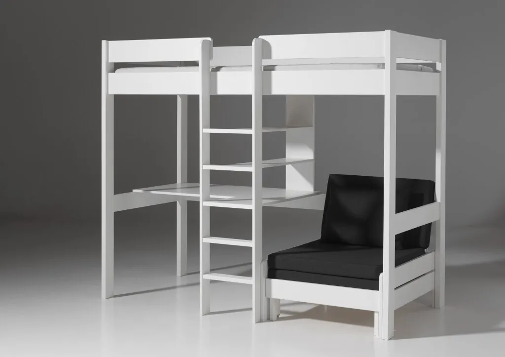 Vipack Hochbett Pino Mit Schreibplatte Und Sesselbett - Kiefer Massiv Weiß Lackiert, Maße: 208 Cm X 175 Cm X 206 Cm; PIOLZB14 – Bild 4