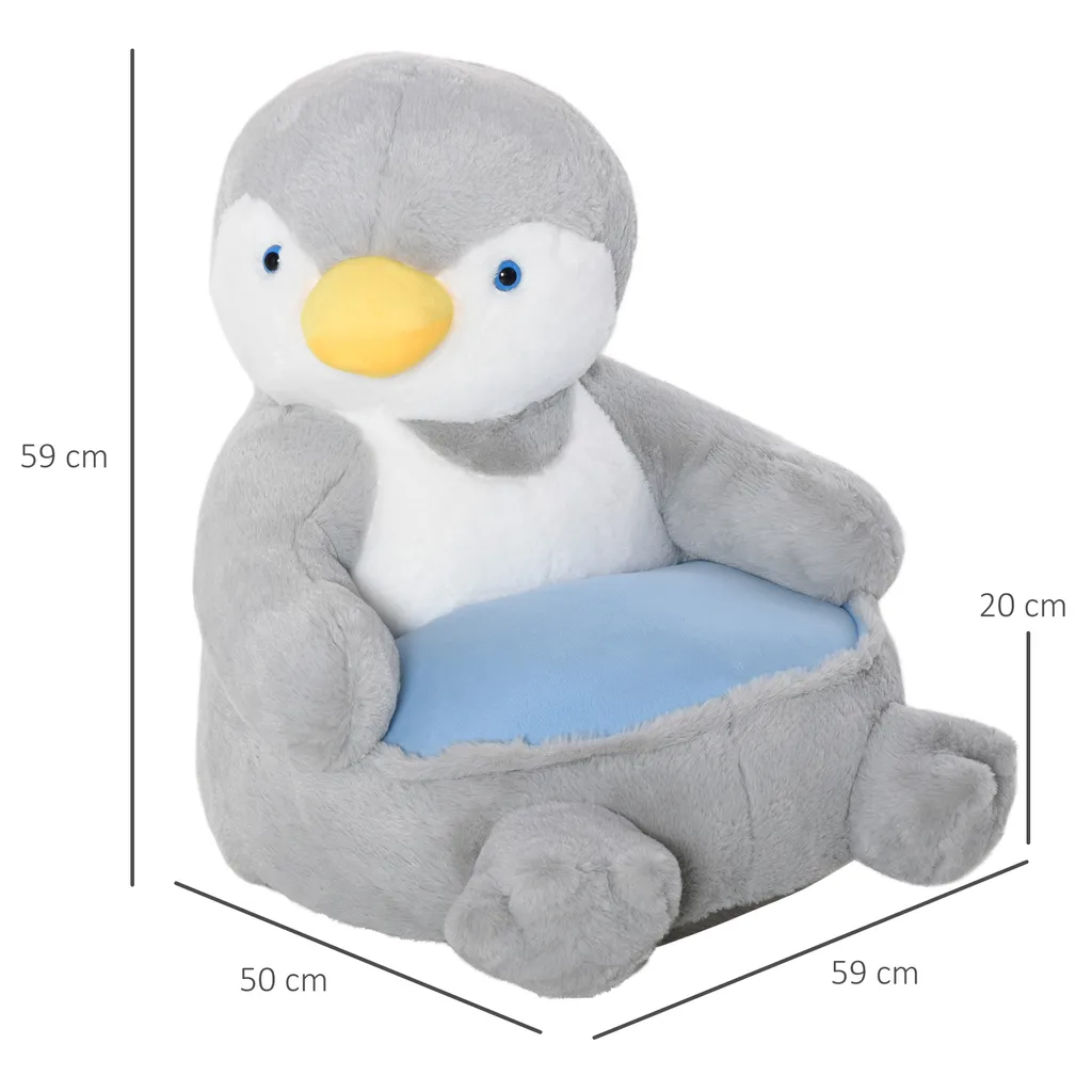 HOMCOM Plüsch-Kindersessel Plüschtier Kinderstuhl Sofa Pinguin Für Spielzimmer Kinderzimmer Für 18-36 Monaten Hellgrau+Blau 59 X 50 X 59 Cm – Bild 6