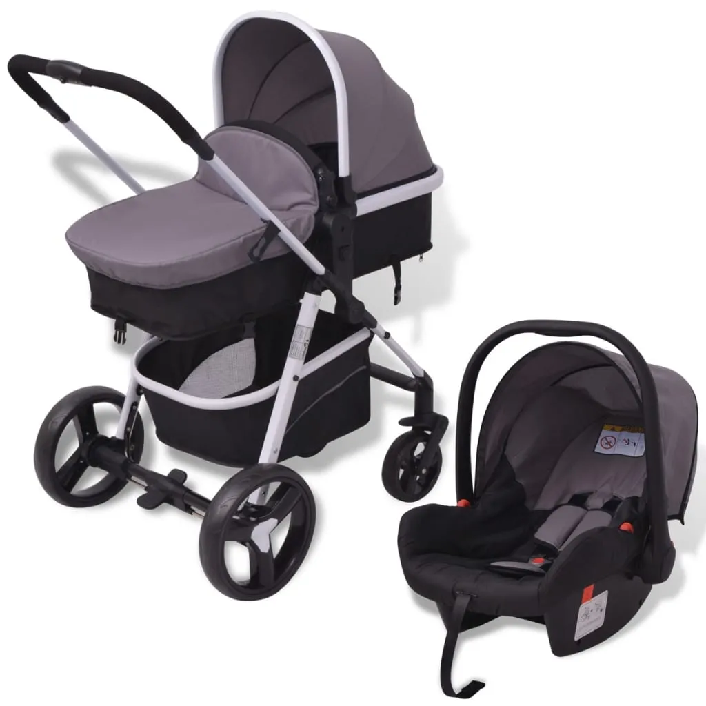 VidaXL 3-in-1 Kinderwagen Aluminium Grau Und Schwarz