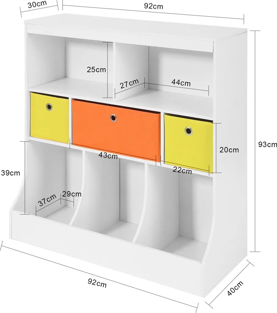 SoBuy KMB26-W Kinder Bücherregal Kinderregal Mit 5 Ablagefächern Und 3 Stoffboxen Spielzeugregal Aufbewahrungsregal Für Kinder Spielzeug-Organizer Weiß – Bild 4
