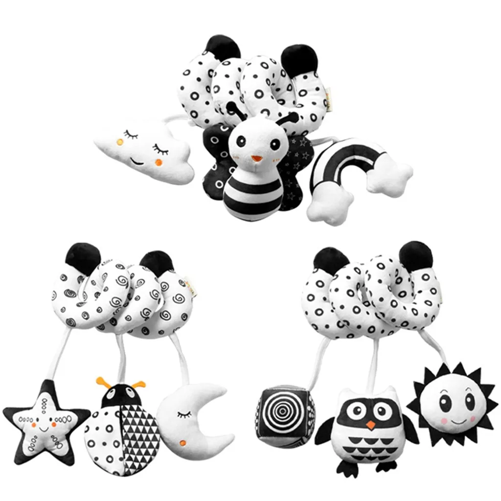 Eule Spiral Hängend Krippe Bett Herum Mit Glocke Spielzeug Baby Schwarz Weiß Eye Sensing Quietscher Puppe Babyspielzeug – Bild 5