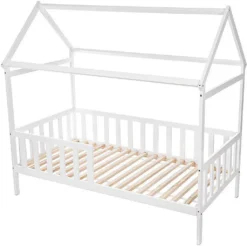 Baby-Delux Juniorbett Hausbett Gitterbett 160x80 Weiß Inkl. Komfort Matratze