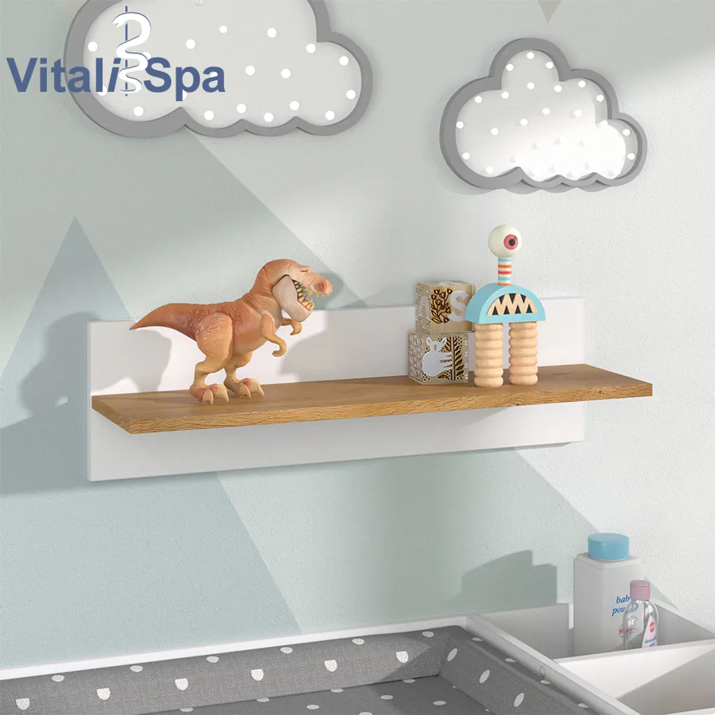VitaliSpa Wandregal Hängeregal Ablageregal Malia Weiß Eiche Modern 70x20 Cm Kinderzimmer Regal Babyzimmerregal Kindermöbel Babymöbel Ablage Aufbewahrung – Bild 5