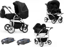 Zwillingskinderwagen „Duo“ 4 In 1 – Sportsitz, Autositz, Iso Bases, Zubehör