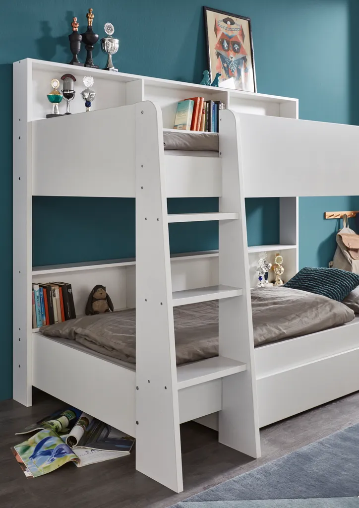 Relita Etagenbett SWAY Mit 2 X Liegeflächen 90x200 Cm, Inkl. Bodenplatte Und Regalen, Ausführung Spanplatte WeißNachbildung – Bild 5