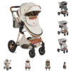Moni Kinderwagen Alma Sportsitz Tragetasche Umbaubar Wickeltasche Sitz Umkehrbar Beige