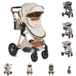 Moni Kinderwagen Alma Sportsitz Tragetasche Umbaubar Wickeltasche Sitz Umkehrbar Beige