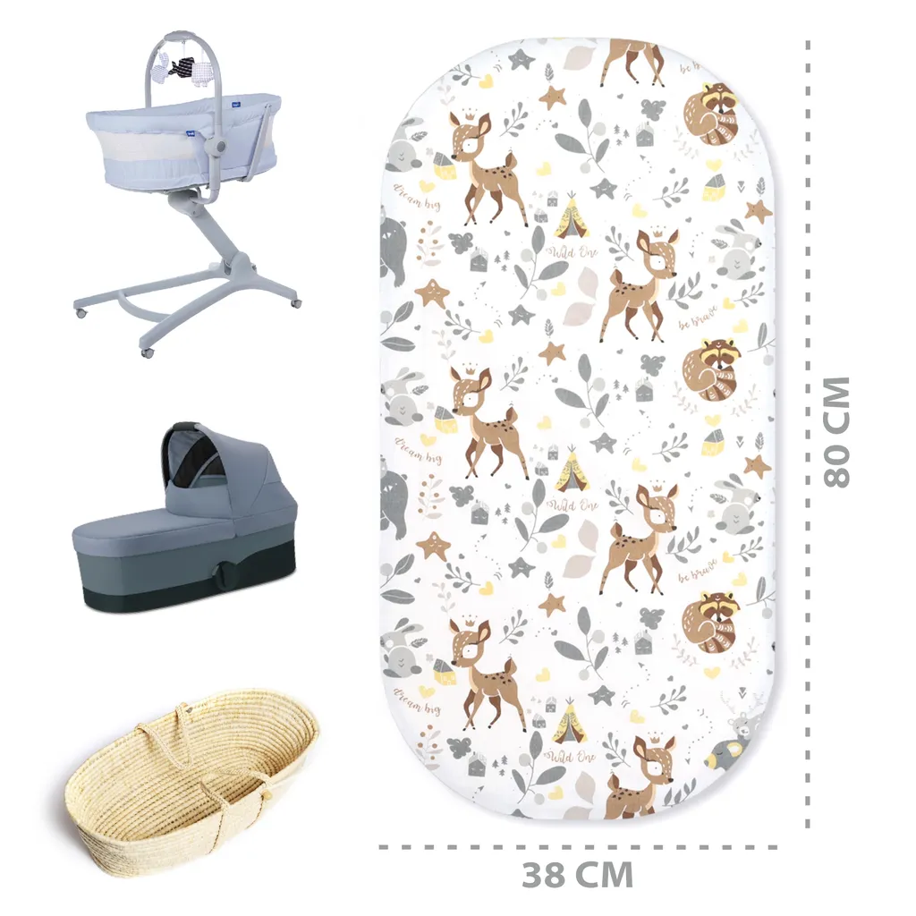 Spannbettlaken Kinderwagen Stubenwagen Beistellbett 38x80 Cm - Bettlaken Kinderwagen Matratzenbezug Baumwolle Matratzenschoner Hirsch – Bild 3