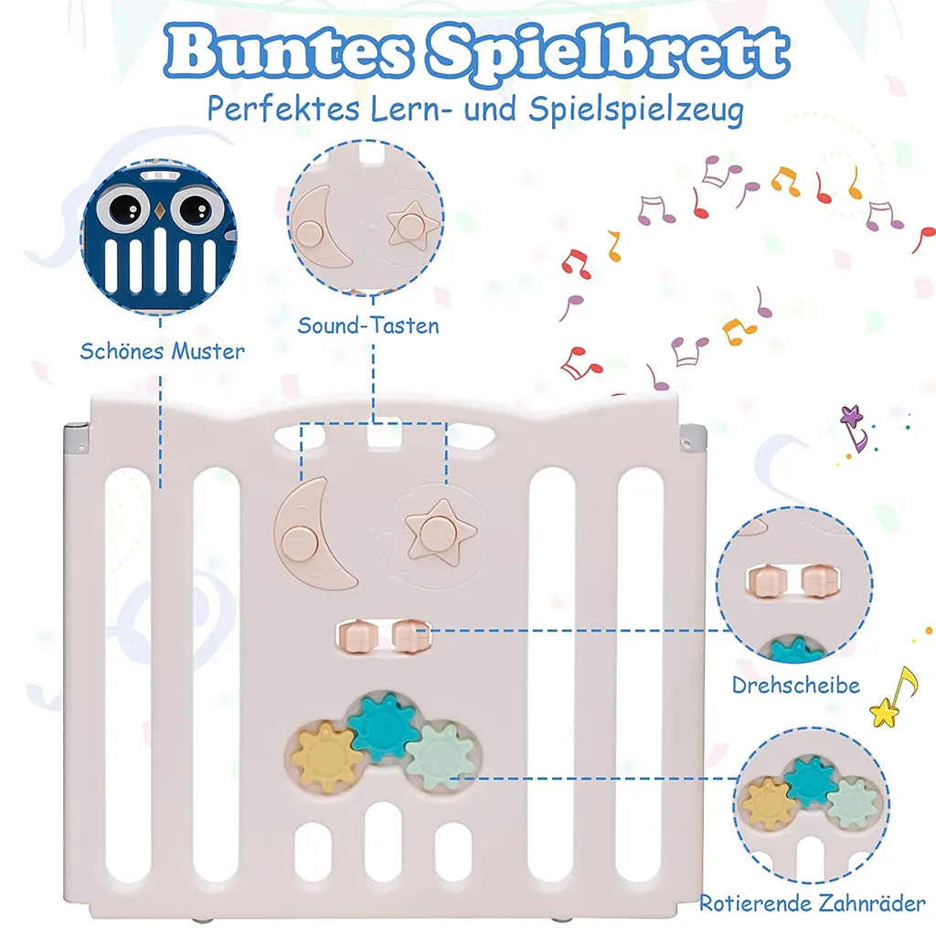 COSTWAY Laufgitter Laufstall Mit Tür Und Spielzeugboard Faltbar Für Säuglinge Und Kleinkinder Blau – Bild 3