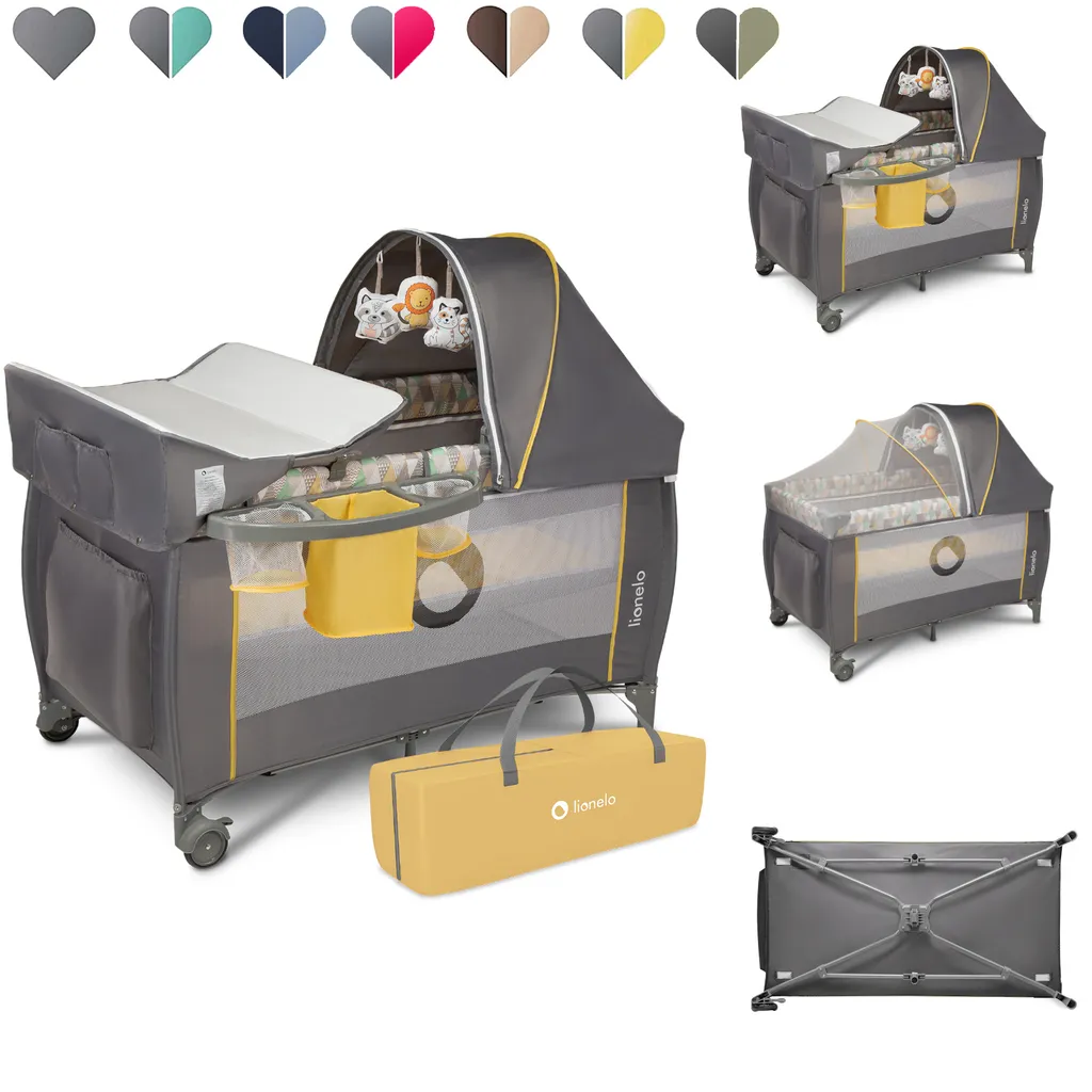 Lionelo Sven Plus In GELB Kinder Baby Reisebett Mit Wickeltisch Kinderbett Babybett Balachin Moskitonetz Urlaub Reise Laufstall Wickelauflage Spieluhr â Bild 7