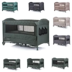 Chipolino Reisebett Merida Leinen, Aufbewahrungstasche, Zwei Ebenen, Matratze Dunkelgrün