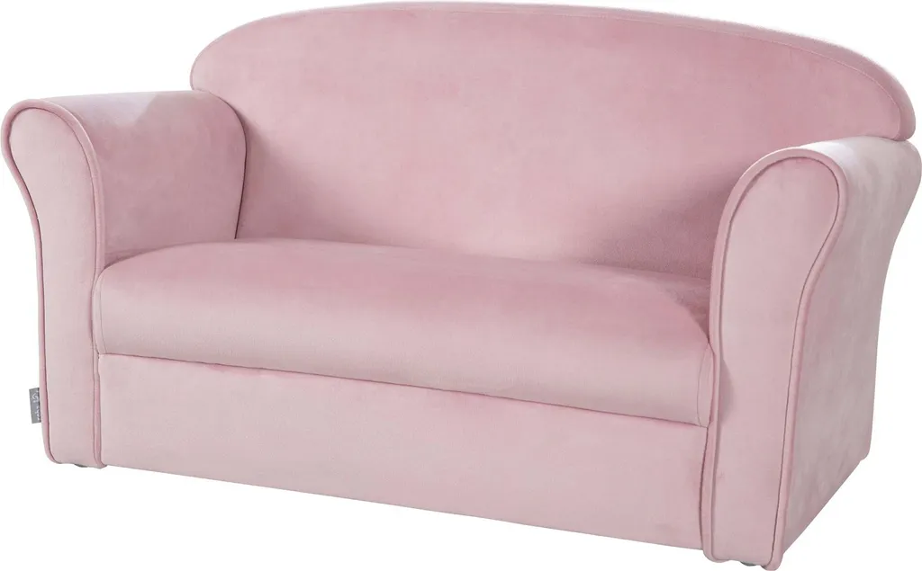 Roba Kindersofa „Lil Sofa“ Mit Armlehnen, Bequeme Kindercouch Mit Rosa Samtstoff Bezogen – Bild 2