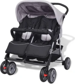 VidaXL Baby Zwillingswagen Stahl Grau Und Schwarz