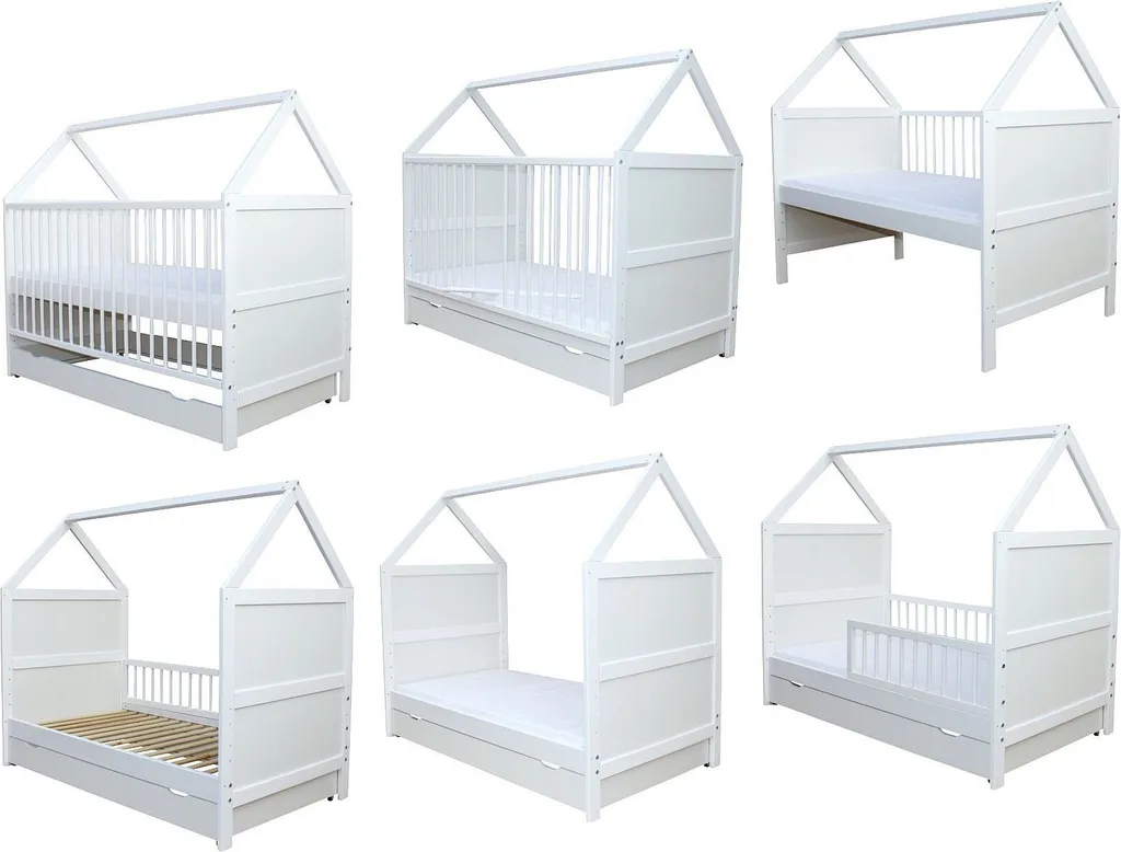 Babybett Kinderbett Bett Haus 140x70 Cm Mit Matratze Schublade Weiss 0 Bis 6 Jahre