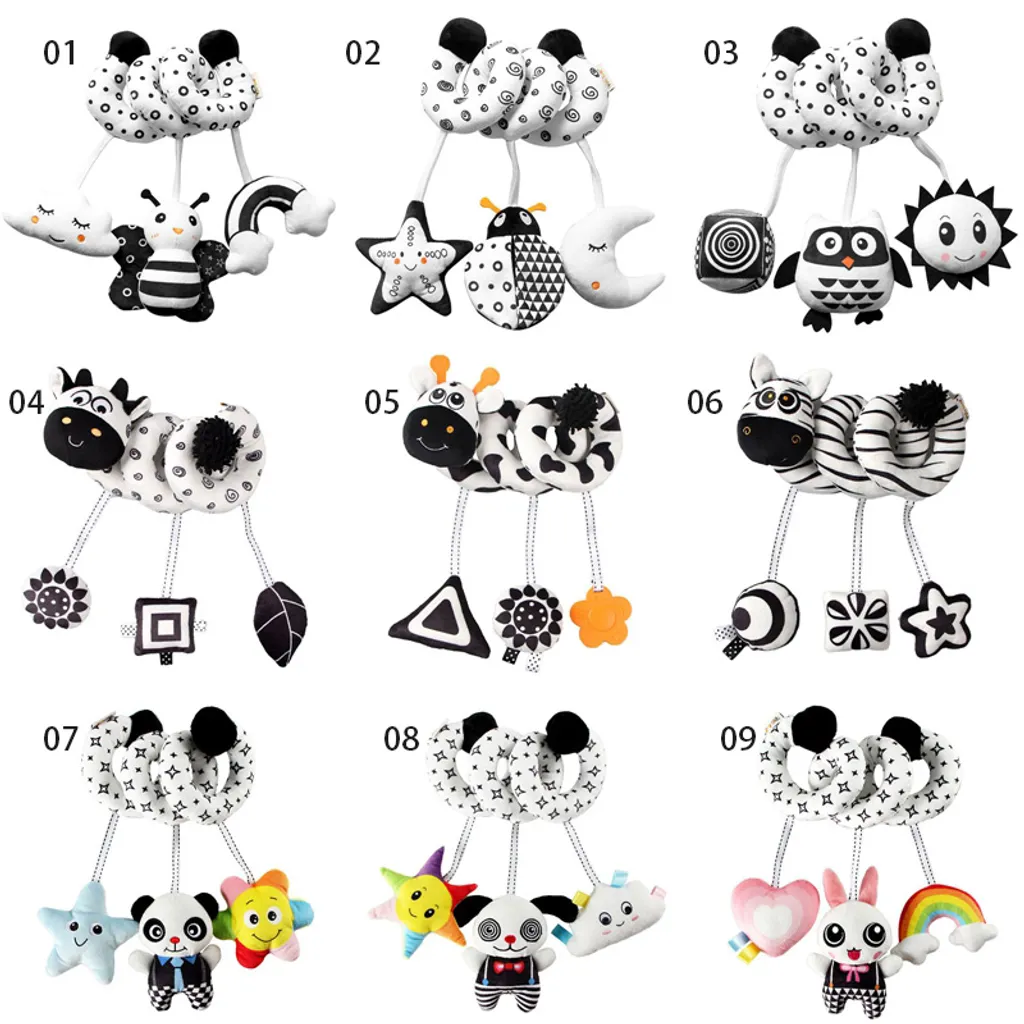 Eule Spiral Hängend Krippe Bett Herum Mit Glocke Spielzeug Baby Schwarz Weiß Eye Sensing Quietscher Puppe Babyspielzeug – Bild 4