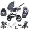 Friedrich Hugo Hamburg | 3 In 1 Kombi Kinderwagen Set | Luftreifen | Farbe: Grey & White