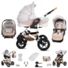 Friedrich Hugo Hamburg | 3 In 1 Kombi Kinderwagen Set | Hartgummireifen | Farbe: Cream & Beige