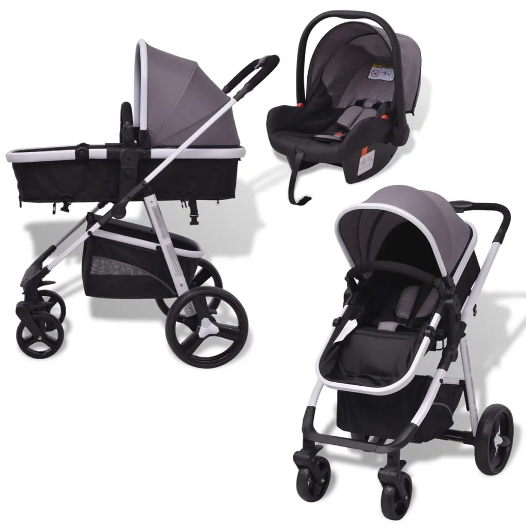 VidaXL 3-in-1 Kinderwagen Aluminium Grau Und Schwarz – Bild 3