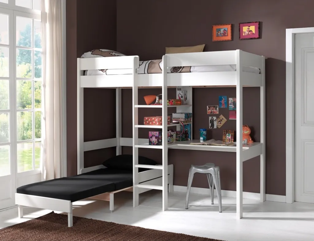 Vipack Hochbett Pino Mit Schreibplatte Und Sesselbett - Kiefer Massiv Weiß Lackiert, Maße: 208 Cm X 175 Cm X 206 Cm; PIOLZB14 – Bild 7