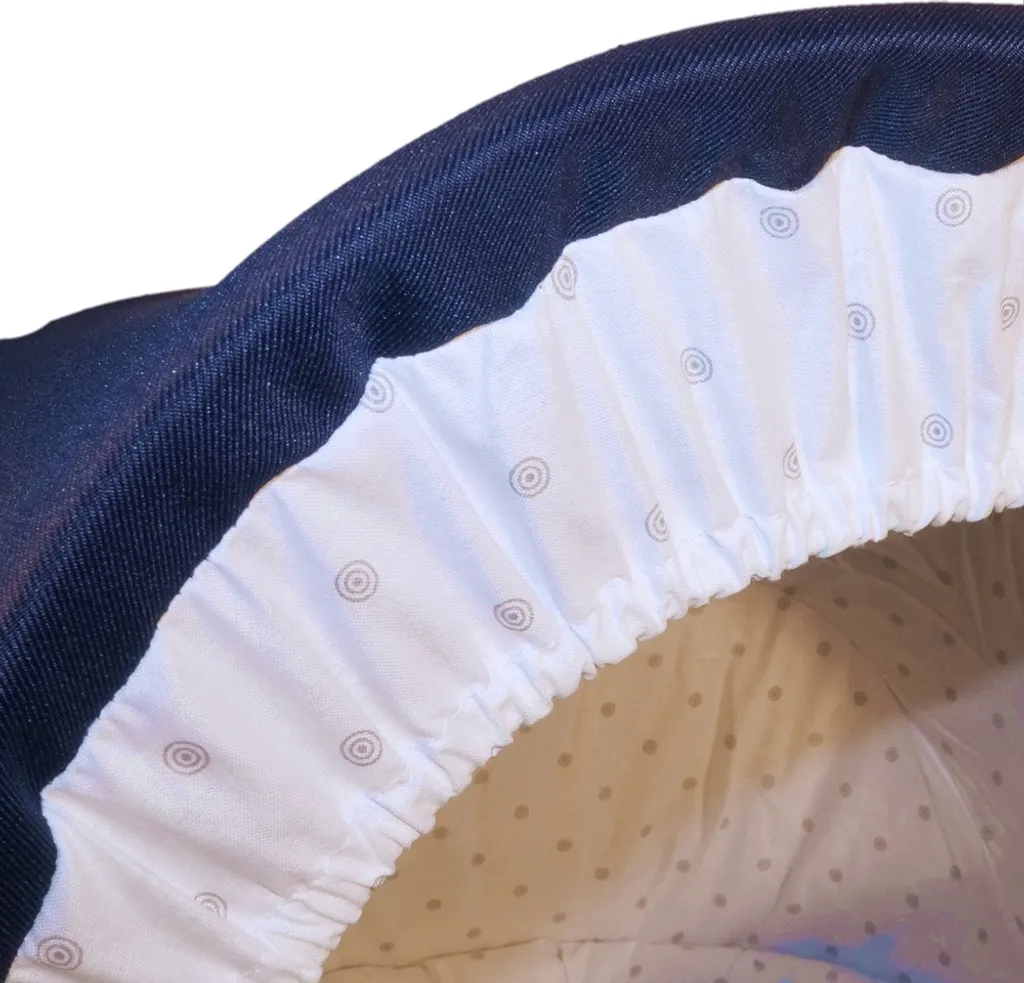 Eichhorn Korbkinderwagen Senator Mit Handgeflochtenem Weidenkorb (weiß) Und Bezugstoff In Marineblau Mit Klassischem Lederriemengestell – Bild 5