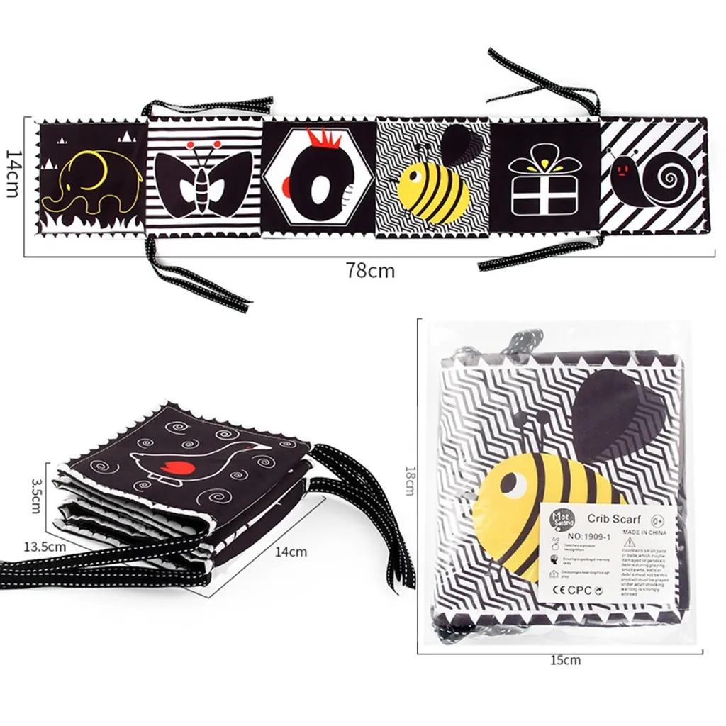 1 Stück 2 In 1 Babybett Nestchen Weiches Buch Zusammenklappbar Baby Bettumrandung Bettnestchen Stoff Buch Für Kinderbett A – Bild 3