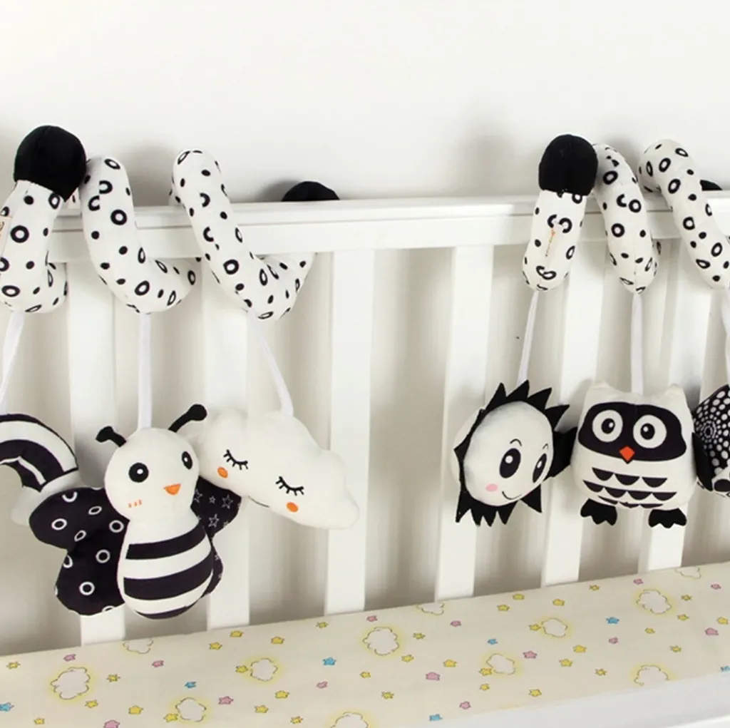 Biene Spiral Hängend Krippe Bett Herum Mit Glocke Spielzeug Baby Schwarz Weiß Eye Sensing Quietscher Puppe Babyspielzeug – Bild 5