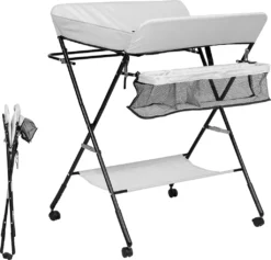 Lospitch Baby Wickeltisch Mulde Badewanne Höhenverstellbare Klappbar Wickelkommode Klappbarer Höhenverstellbarer Mit Auflage Mit Abschließbaren Rädern Sicherheitsgurt