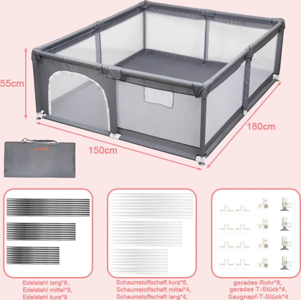EINFEBEN Laufstall Baby Laufgitter Robuster Sicherheitsspielplatz Mit Superweichem, Atmungsaktivem Netz, Kinderzaun Für Säuglinge Kleinkinder Oxford – Bild 2