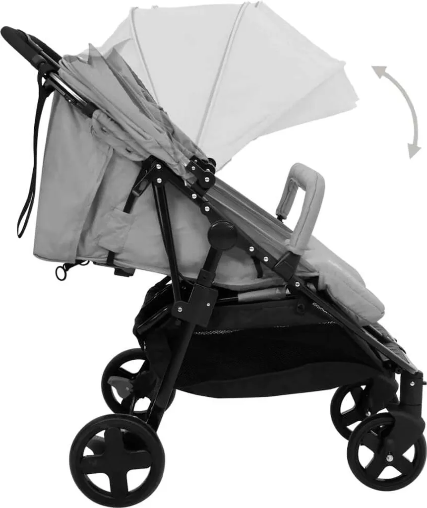 VidaXL Geschwisterwagen Hellgrau Und Schwarz Stahl – Bild 5