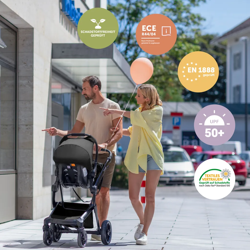 Bergsteiger Lugo Kinderwagen, Farbe: Black / Gestell: Black, Kombikinderwagen Komplettset Inkl. Zubehör - Babyschale, Buggy-Aufsatz, Sonnenschutz & Wetterfußsack | Isofix Station Erhältlich – Bild 5