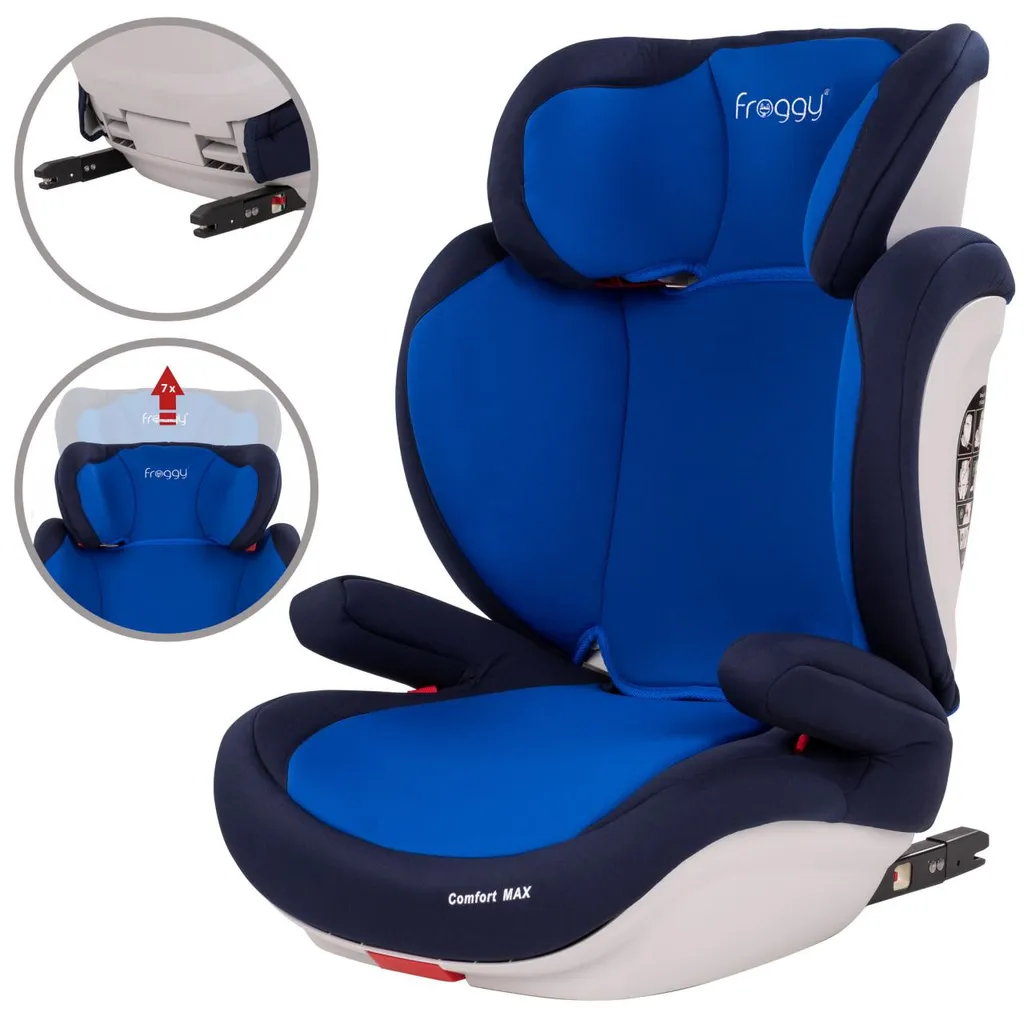 Froggy® Autokindersitz Mit ISOFIX Gruppe II/III + Sicherheitsnorm ECE R44/04 + 5-Punkte-Sicherheitsgurt Verstellbare Kopfstütze+Rückenlehne Blau