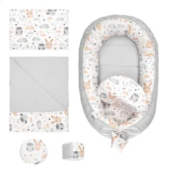 Babynestchen Set Neugeborene 90x50 Cm Baumwolle - Kuschelnest Baby Nestchen 6-teilig Kokon Mit Sinneswürfel Wärmekissen Eule