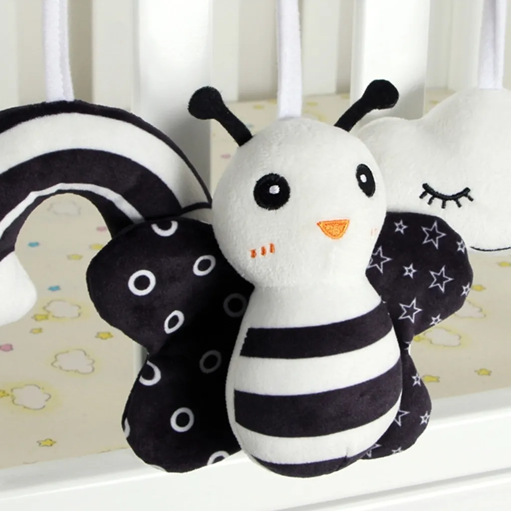 Biene Spiral Hängend Krippe Bett Herum Mit Glocke Spielzeug Baby Schwarz Weiß Eye Sensing Quietscher Puppe Babyspielzeug – Bild 3