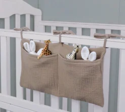 Babybett Organizer Tasche Aufbewahrung Aus Musselin Farbe Taupe