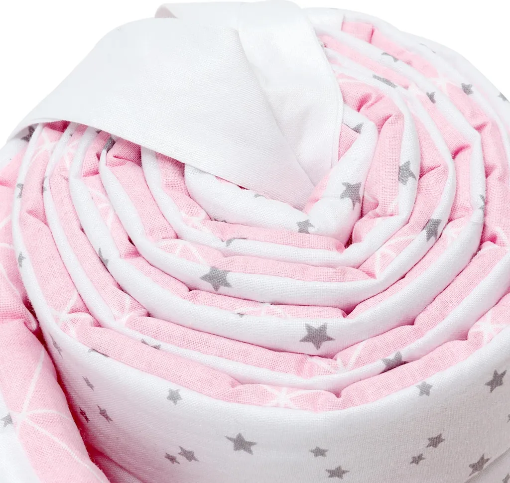 Bellochi Kantenschutz Baby Babybett Umrandungen Nestchen Kopfschutz Gitterbett Umrandung 180x30 Cm - 100% Baumwolle - Für Kinderbett Mit Rausfallschutz Baby Beistellbett 120x60 Cm - Rosa Und Weiß - Aurora – Bild 2