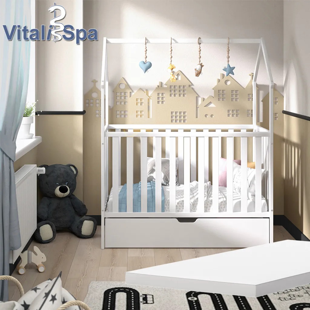 VitaliSpa Babybett Lizy + Schublade Weiß 120x60 Cm Massivholz – Bild 4