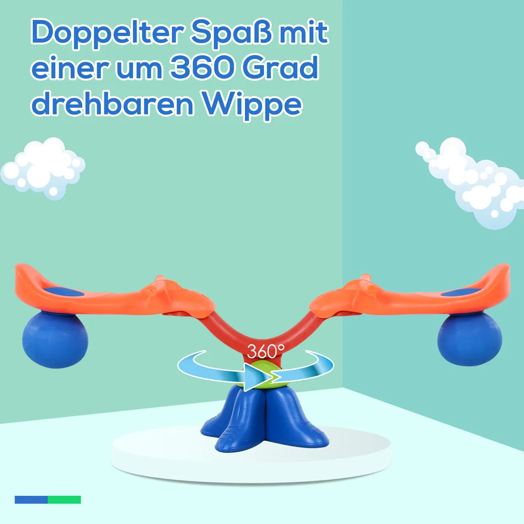 HOMCOM Kinder Gartenwippe 360° Drehbare Wippe Karussellwippe Für 3-8 Jahre Kunststoff Mehrfarbig 126 X 39,5 X 66 Cm – Bild 4