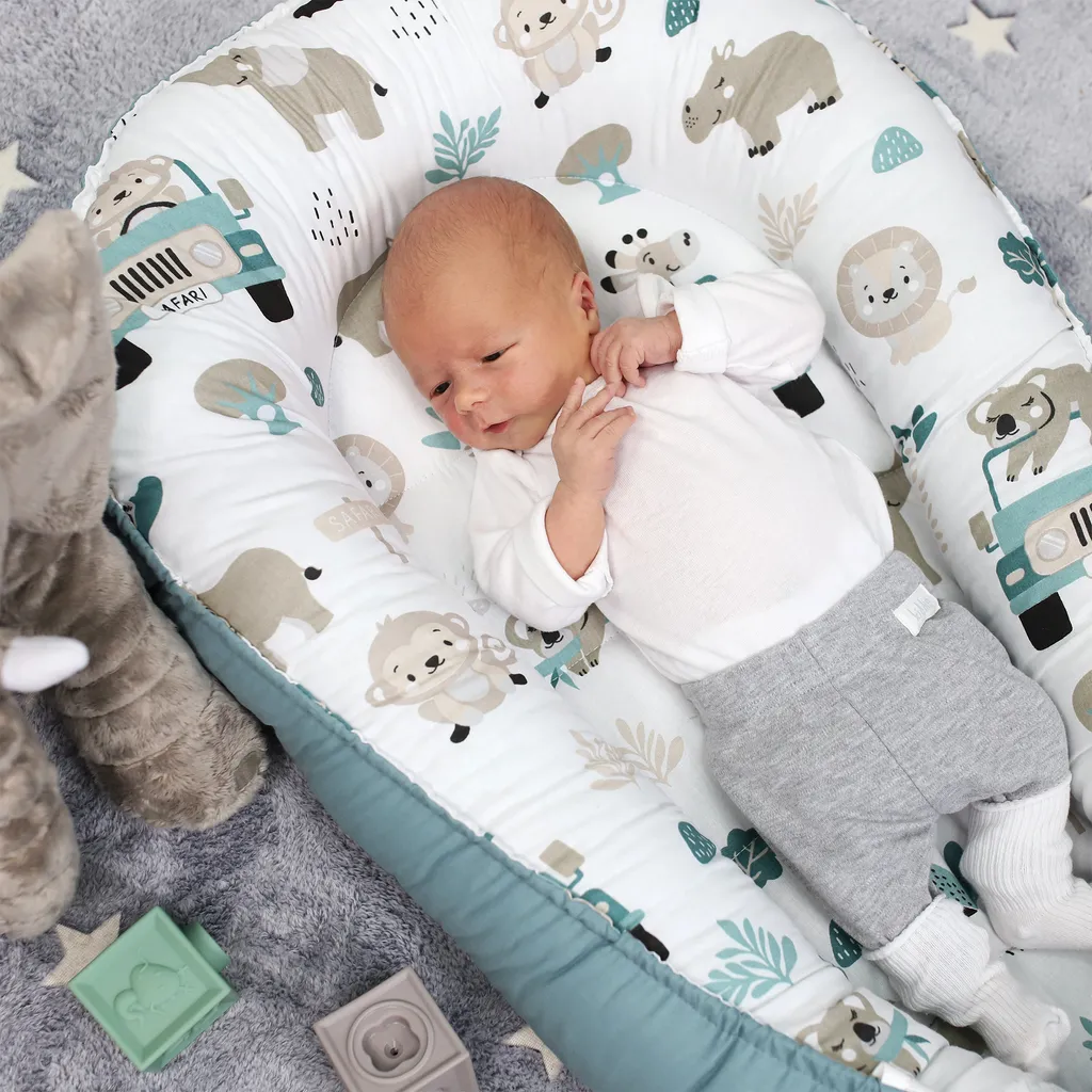 Babynest Kokon Neugeborene 90 X 50 Cm - Handmade Kuschelnest Baby Nestchen Mit Baumwolle Afrika Blau – Bild 6