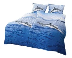 2tlg. Delfin - Meerstiere - 1 Stück Wende Bettwäschegarnitur Bettwäsche Ca. 135x200cm Und 1 Stück Kissenbezug Ca. 80x80cm 100% Baumwolle Mit Reißverschluss, 60° Wäschen