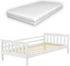 Kinderbett Nuuk Mit Komfort-Matratze 80x160 Cm Jugendbett Mit Stauraum Und Lattenrost Kojenbett Kiefernholz Sperrholz Weiß