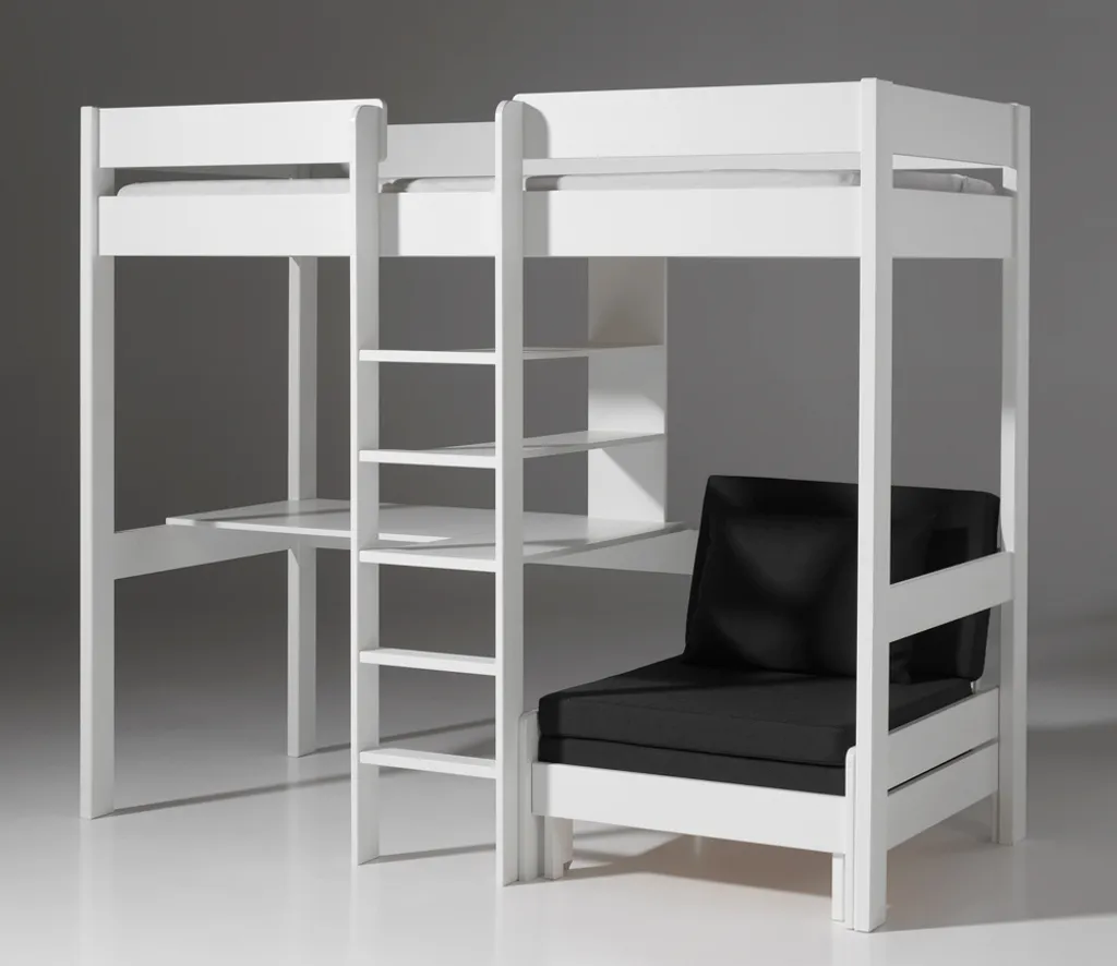 Vipack Hochbett Pino Mit Schreibplatte Und Sesselbett - Kiefer Massiv Weiß Lackiert, Maße: 208 Cm X 175 Cm X 206 Cm; PIOLZB14 – Bild 8