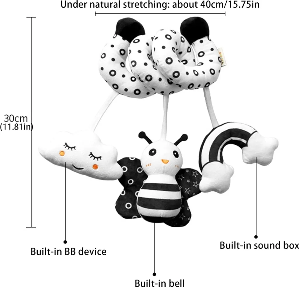 Biene Spiral Hängend Krippe Bett Herum Mit Glocke Spielzeug Baby Schwarz Weiß Eye Sensing Quietscher Puppe Babyspielzeug – Bild 4