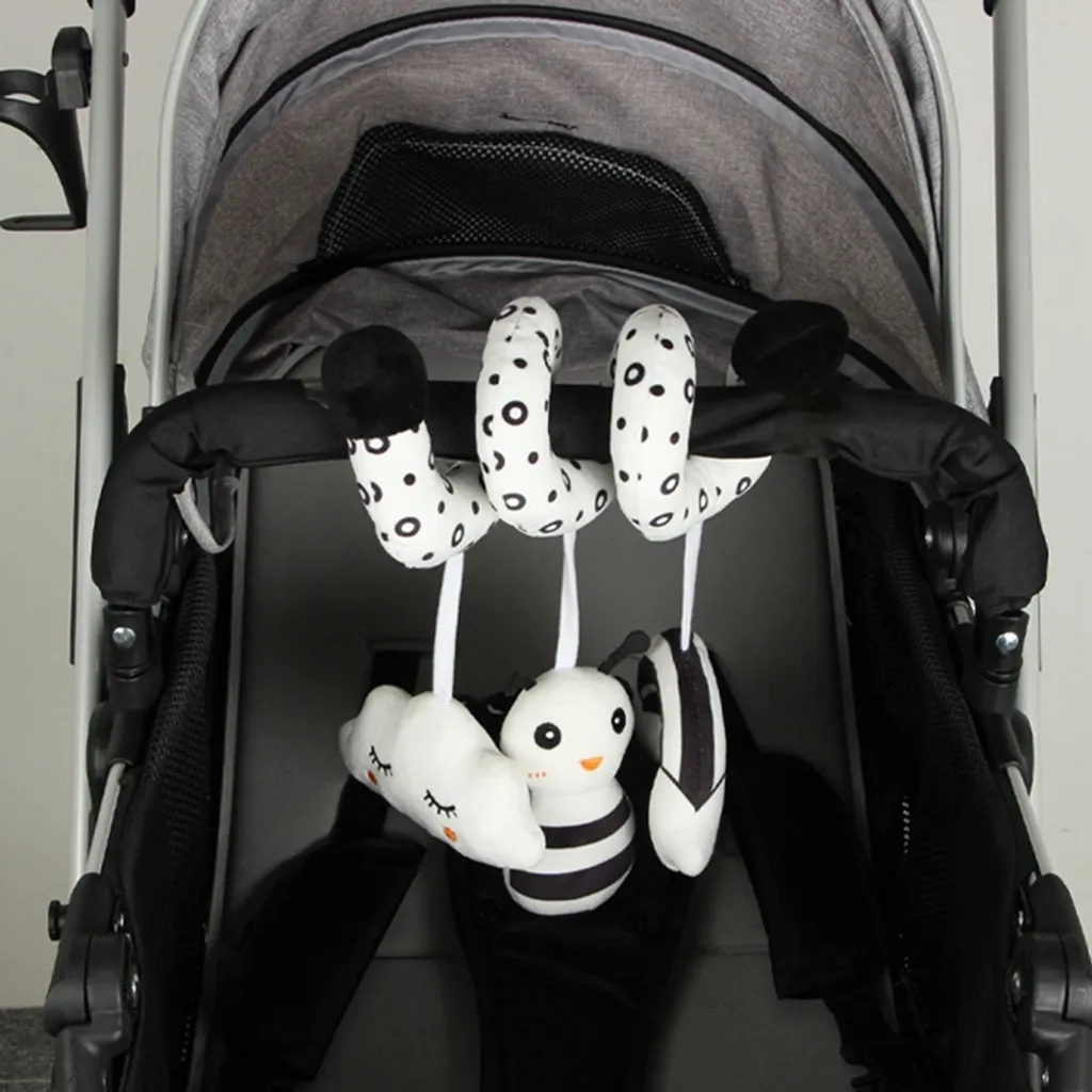 Biene Spiral Hängend Krippe Bett Herum Mit Glocke Spielzeug Baby Schwarz Weiß Eye Sensing Quietscher Puppe Babyspielzeug