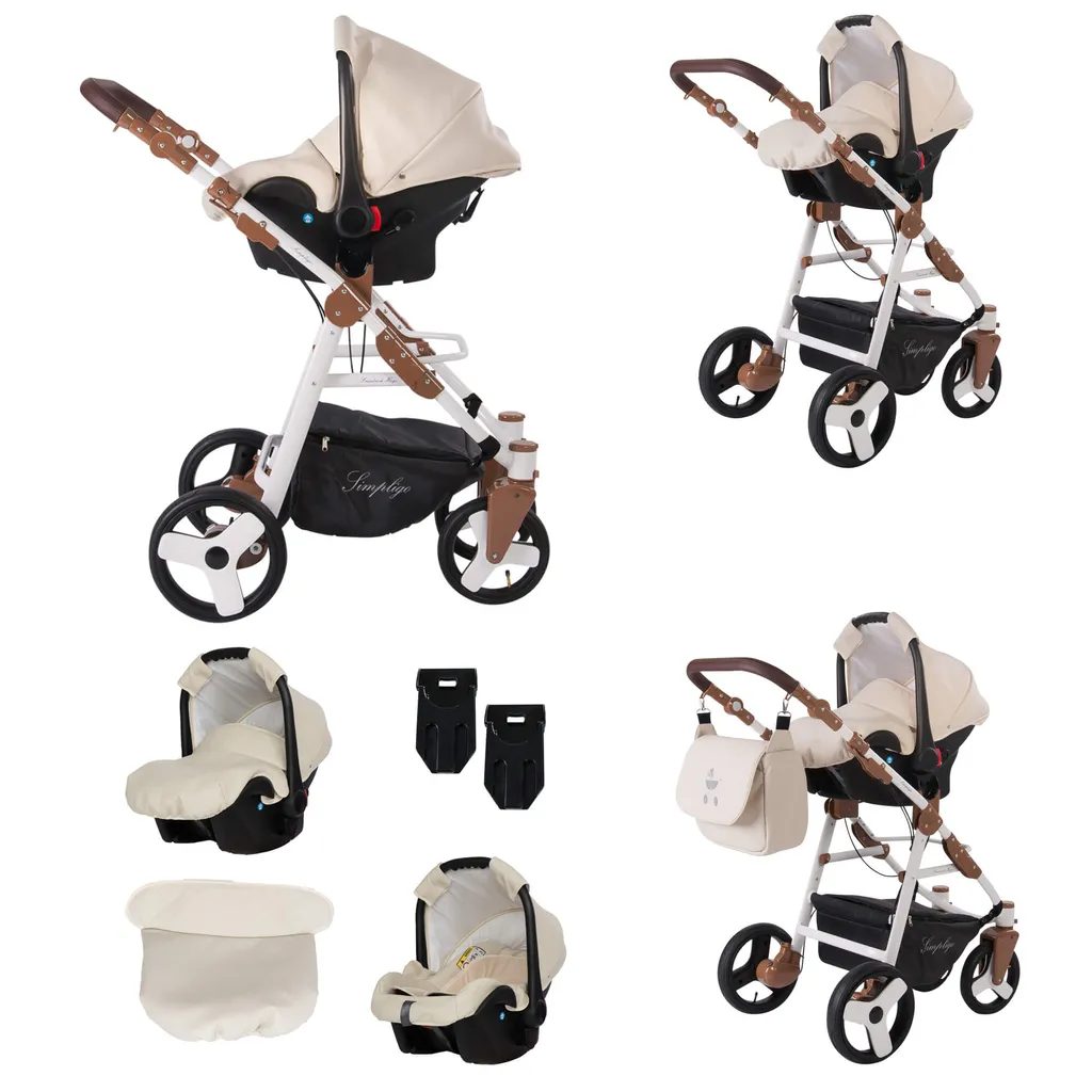 Friedrich Hugo Simpligo | 3 In 1 Kombi Kinderwagen Set | Luftreifen | Farbe: Sand (Kunstleder) – Bild 4