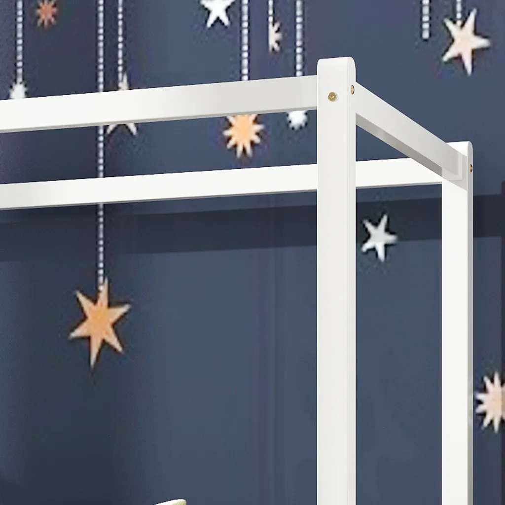 Merax Kinderbett 90x200cm Autobett Mit Lattenrost Und Rädern, Abnehmbarer Rahmen, Rahmen Aus Kiefer, Einzelbett Jungenbett Babybett Für Mädchen Und Jungen, Weiß – Bild 6